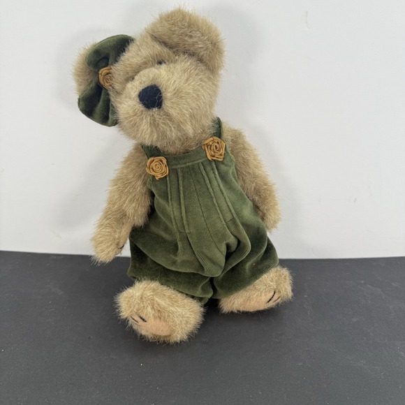 Boyds Bears Other - Boyds Collection Teddy Bear Green Velvet Overalls 1999 Plush Bean Jointed 10"